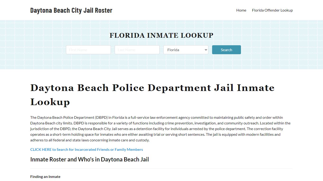 Daytona Beach Police Department Jail Inmate Lookup